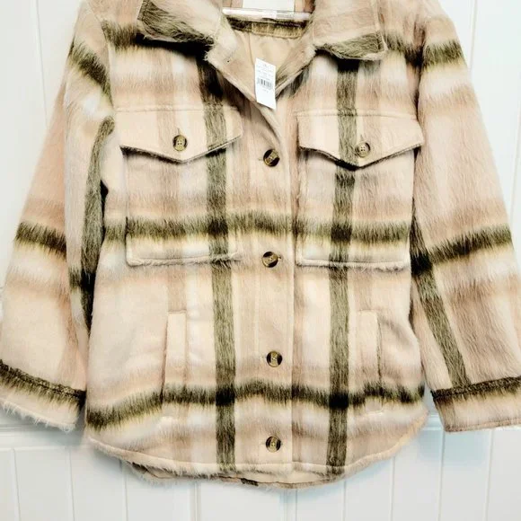 American Eagle Size Small Brushed Plaid Oversized Shacket Jacket Cream NWT $90 - Picture 9 of 16